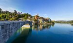 Blick auf Laufenburg, Deutschland und die Laufenbrücke vom schweizerichen Laufenburg, Bezirk Laufenburg, Aargau, Schweiz